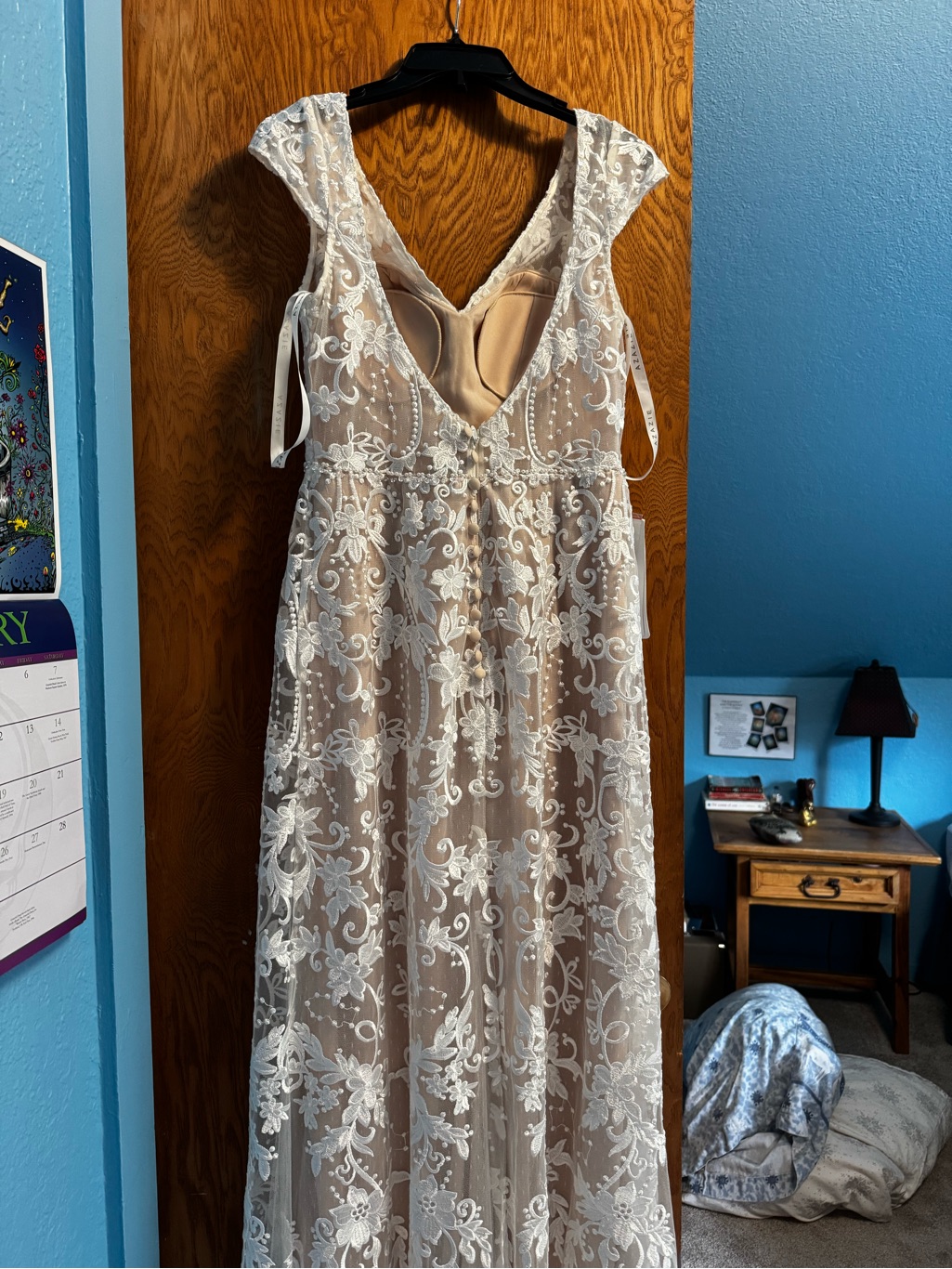 Azazie White Lace Wedding Dress With Nude Lining